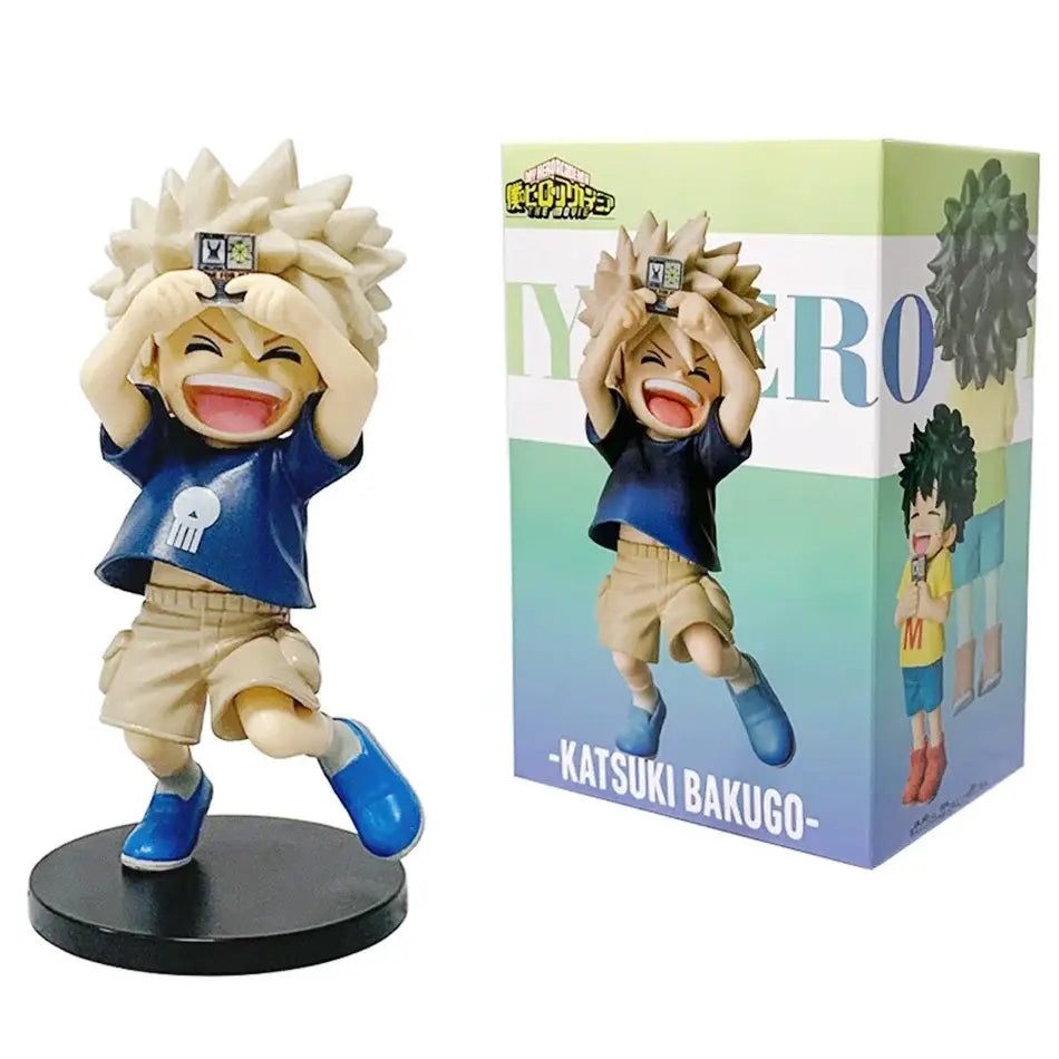 Blue and beige hero academia katsuki bakugo pvc figure with spiky white hair in midoriya izuku figure collection model