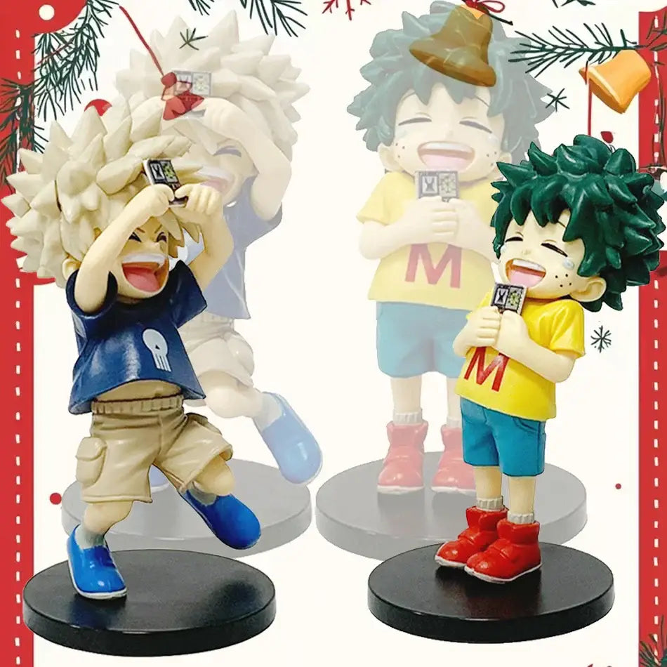 Blue and beige my hero academia midoriya izuku pvc figure with spiky white hair and skull emblem shirt for figure collection