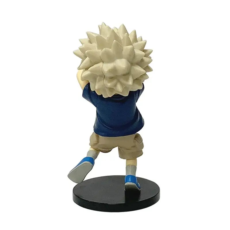 My hero academia midoriya izuku figure collection pvc model with spiky hair blue shirt and beige shorts on black base