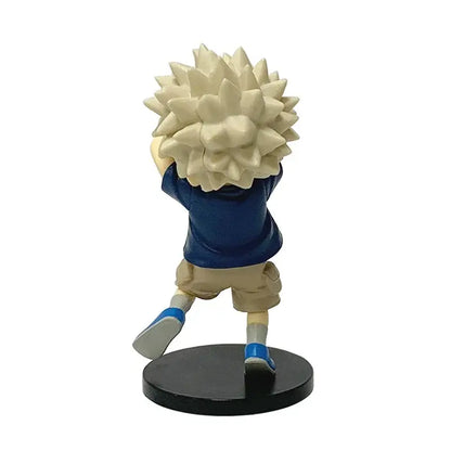 My hero academia midoriya izuku figure collection pvc model with spiky hair blue shirt and beige shorts on black base