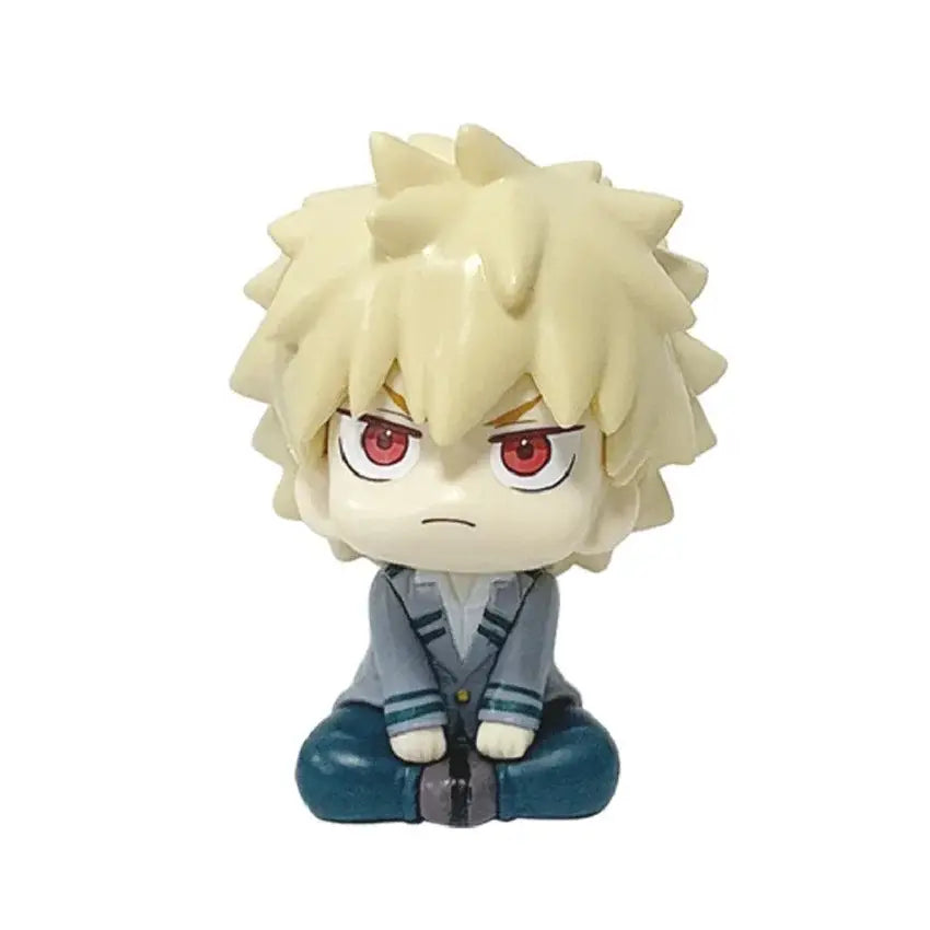 Chibi-style midoriya izuku pvc statue with spiky blonde hair and red eyes wearing gray jacket and blue pants 18–20cm hero academia