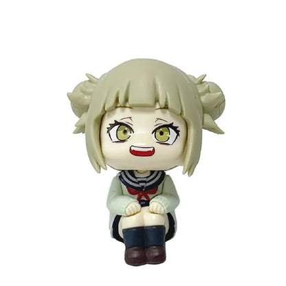 Chibi-style hero academia midoriya izuku pvc statue with beige twin buns green eyes in navy blue school uniform