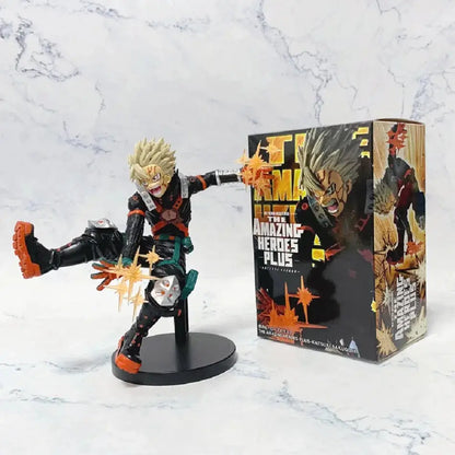 Black and orange hero academia midoriya izuku pvc statue 18–20cm with spiky hair and green-accented armor in dynamic pose
