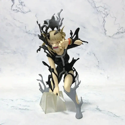 Black and gray pvc statue of hero academia midoriya izuku with blonde hair and black antler-like protrusions on clear base