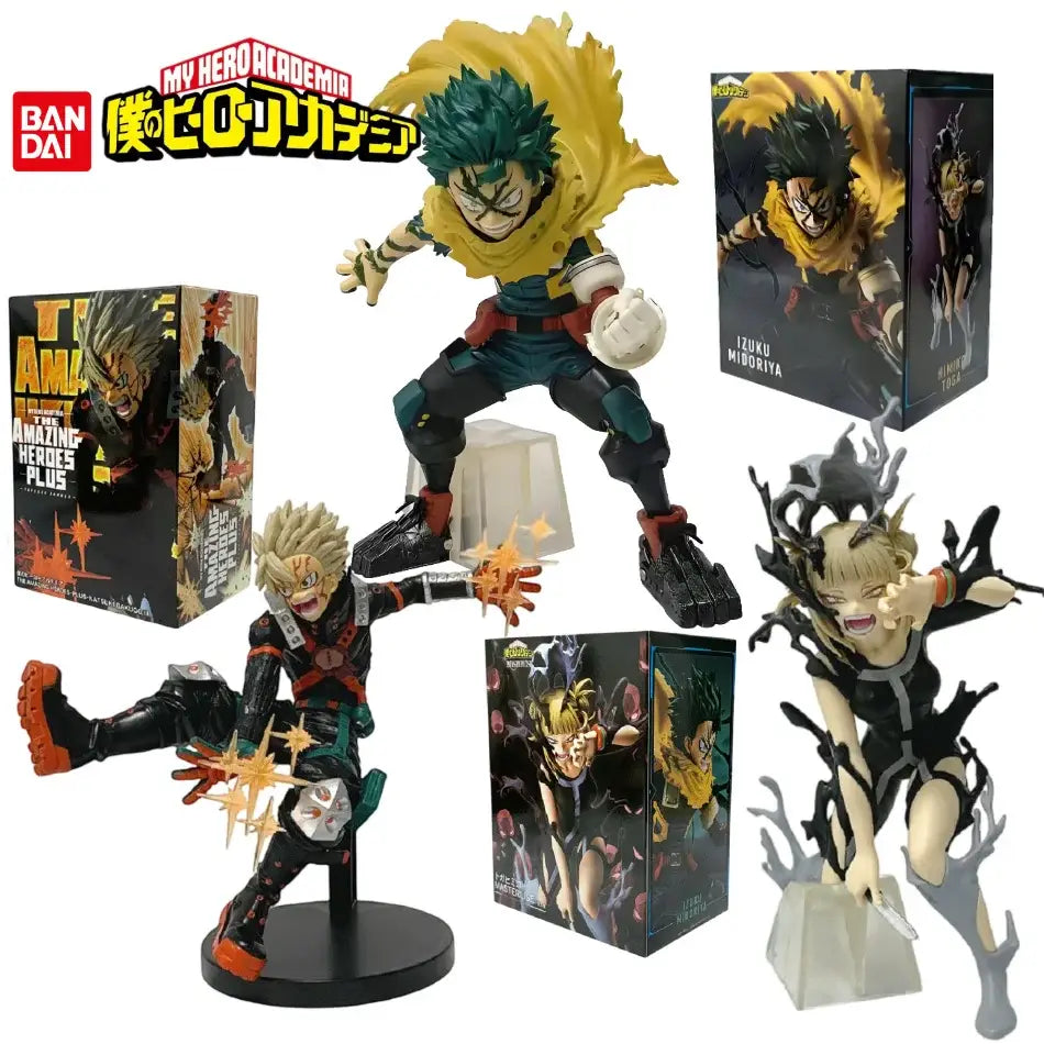 Green and yellow spiky-haired midoriya izuku pvc statue in black red teal uniform from hero academia 18–20cm tall
