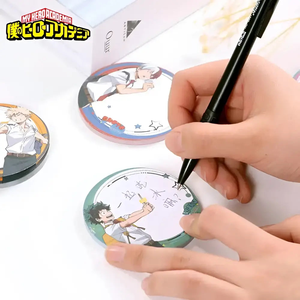 My hero academia midoriya izuku sticky note set with circular colorful illustrations and white center for writing message post