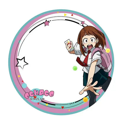 A pastel-colored circular sticky note set featuring a brown-haired anime girl in a school uniform with a red tie