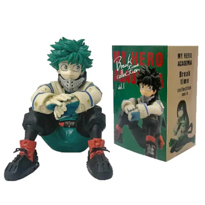 Green-haired izuku midoriya figure from hero academia seated in white and teal uniform with red shoes 11cm pvc