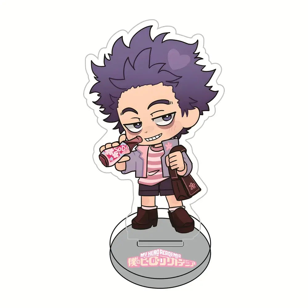 Hero academia sakura 10cm acrylic stand featuring purple-haired chibi character on circular base with pink show title