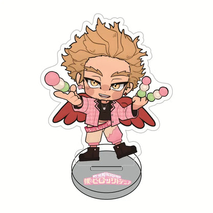Chibi-style acrylic standee of izuku midoriya with spiky blonde hair and pink checkered jacket in hero academia sakura set