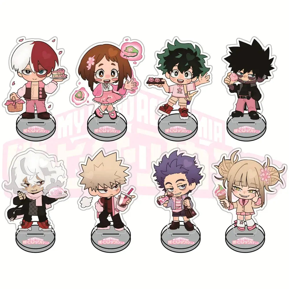 Set of eight colorful my hero academia sakura chibi acrylic standees featuring unique 10cm anime figures