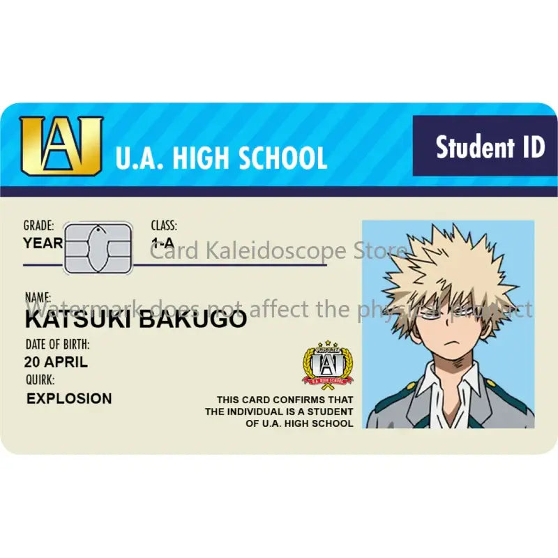 Blue and white my hero academia student id card skin for visa jcb mastercard featuring academia student design