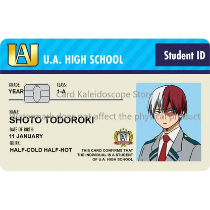 Blue and white hero academia student id card skin for visa jcb mastercard featuring my hero academia design