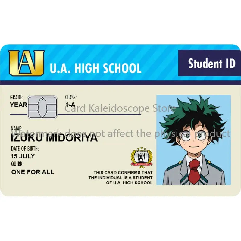Blue and white my hero academia student id card skin for visa jcb mastercard with hero academia student design