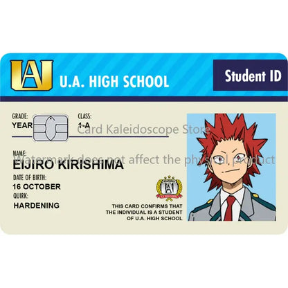 Blue and white my hero academia student id card skin for visa jcb mastercard featuring hero academia student design