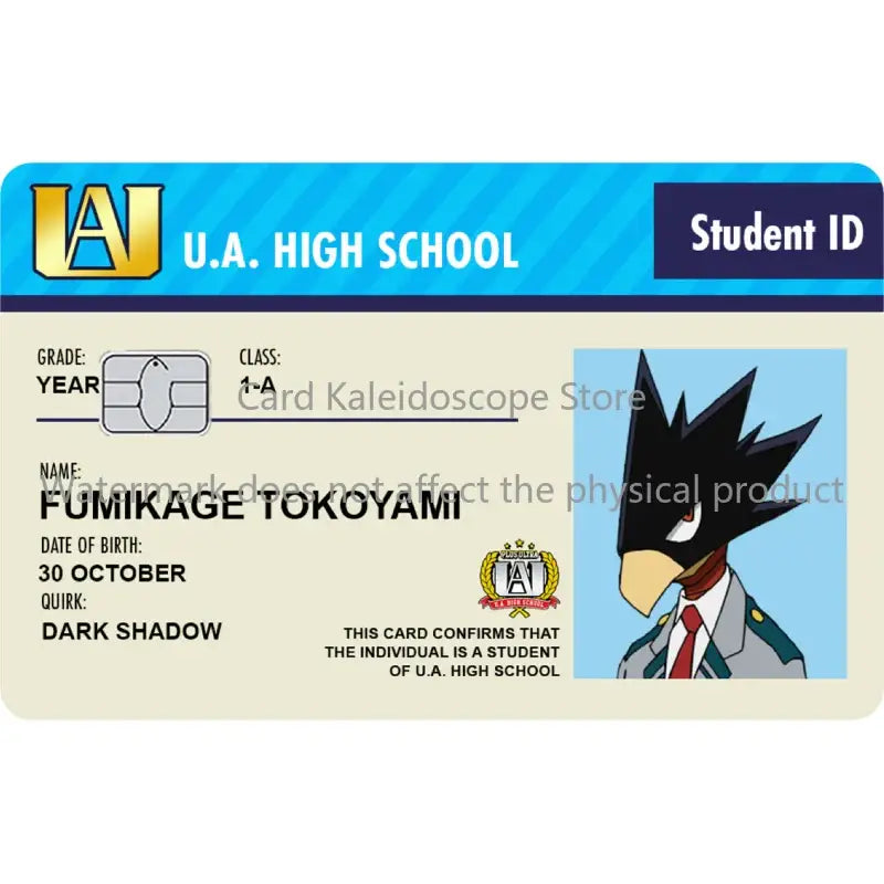 Blue and beige hero academia student id card skin for visa jcb mastercard featuring my hero academia design