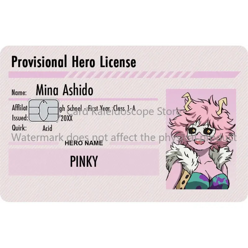 Pink-haired mina ashido hero academia student provisional license card for visa jcb mastercard id skin product