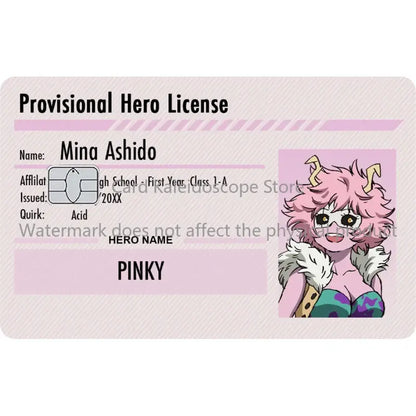Pink-haired mina ashido hero academia student provisional license card for visa jcb mastercard id skin product