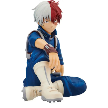 My hero academia trio action figure premium version pvc statue with blue and white split hair in sitting pose