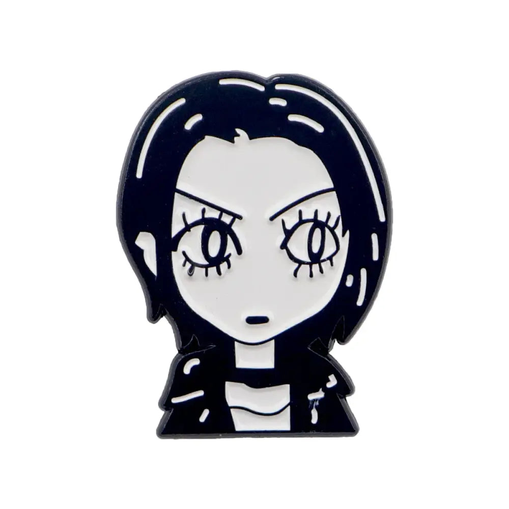 Nana oosaki enamel lapel pin featuring a black and white cartoon character with stylized eyes and short hair