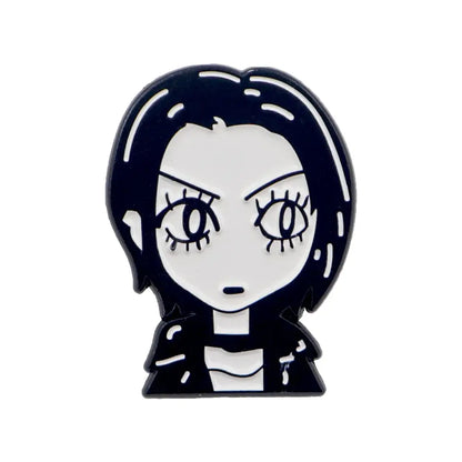 Nana oosaki enamel lapel pin featuring a black and white cartoon character with stylized eyes and short hair