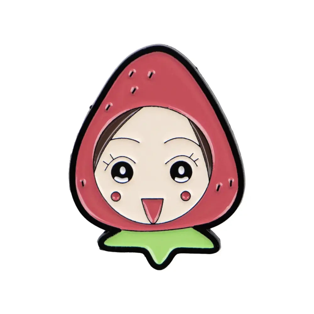 Nana oosaki enamel lapel pin metal badge featuring a cute strawberry-shaped cartoon girl with red hood and green leaves