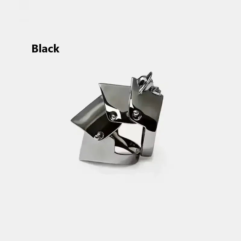 Black metallic punk armor ring with sharp geometric facets and sleek multi-layer metal gothic design