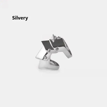 Silver metallic punk armor ring with bold angular design and rivets inspired by nana oosaki multi-layer metal gothic style
