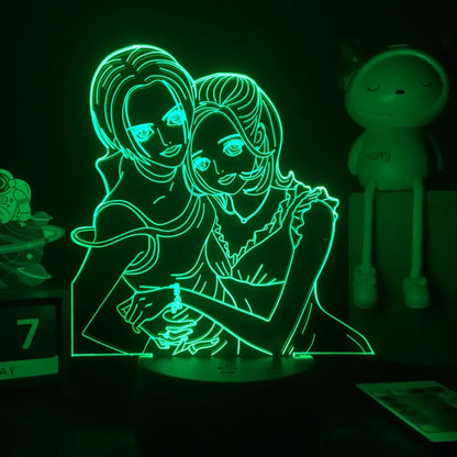 Nana osaki 3d led night light glowing green acrylic light lamp with remote control featuring two women embracing