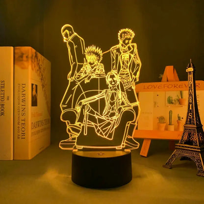 Golden-lit 3d led night light featuring hunter x hunter characters on a black base in nana osaki manga table lamp design