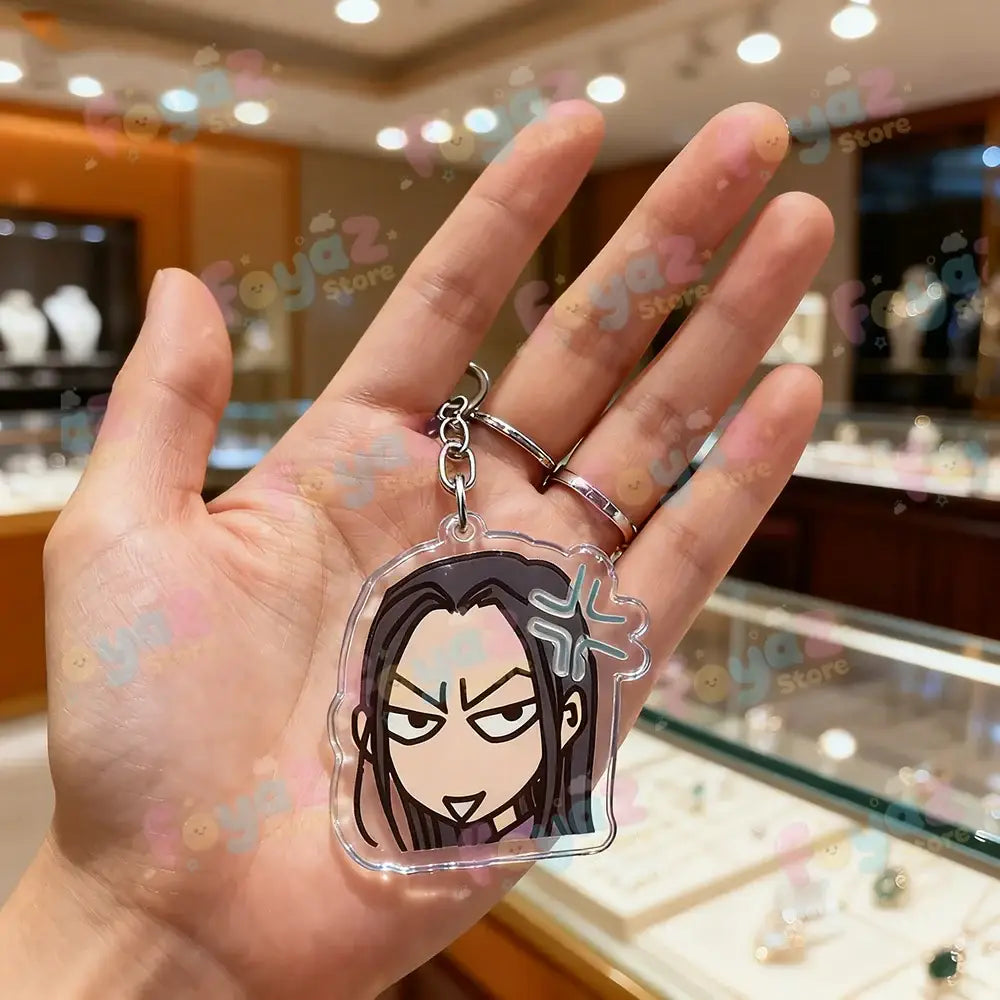 Clear acrylic nana osaki keychain with angry cartoon character and silver chain bag charm accessory