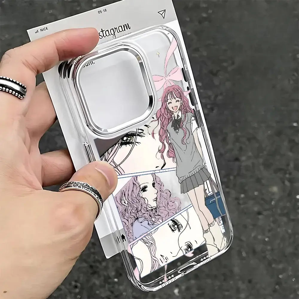 Clear soft cover phone case featuring transparent design with colorful anime girls for nana osaki phone case back side