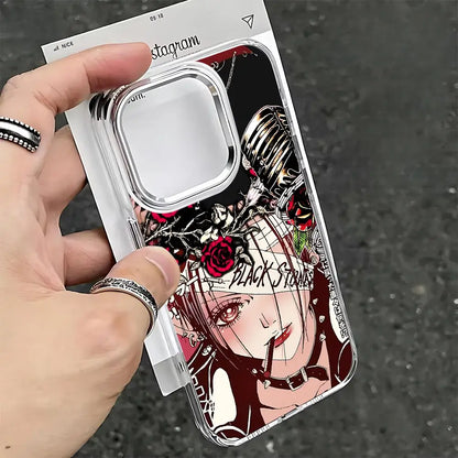 Clear soft cover nana osaki phone case with black and red anime girl wearing roses and black stars text on forehead