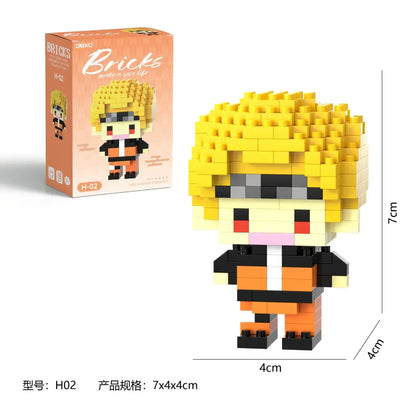 Yellow and black pixelated naruta akatsuki building block figurine made from small plastic building blocks cartoon model set