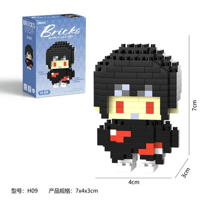 Black and red naruta akatsuki building block figurine made of small plastic bricks from cartoon model set