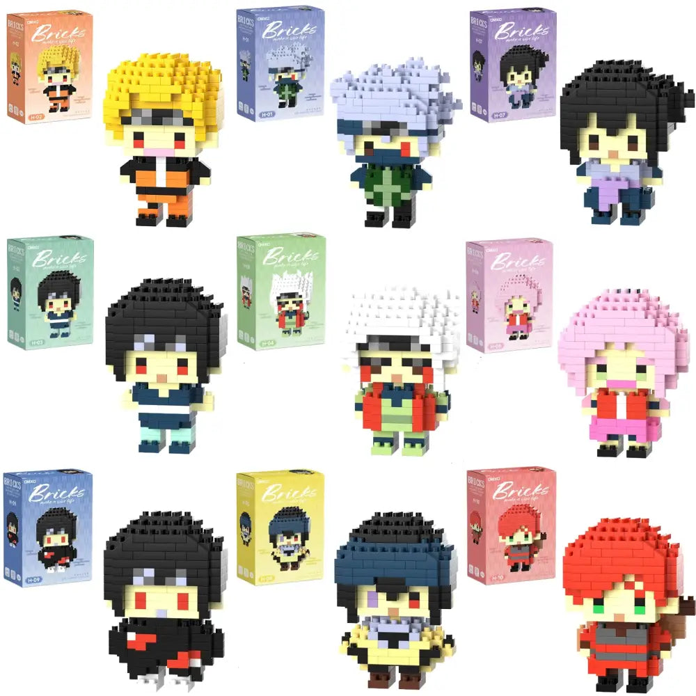 Naruto akatsuki building blocks figurine made of colorful pixelated building blocks in orange and black outfit