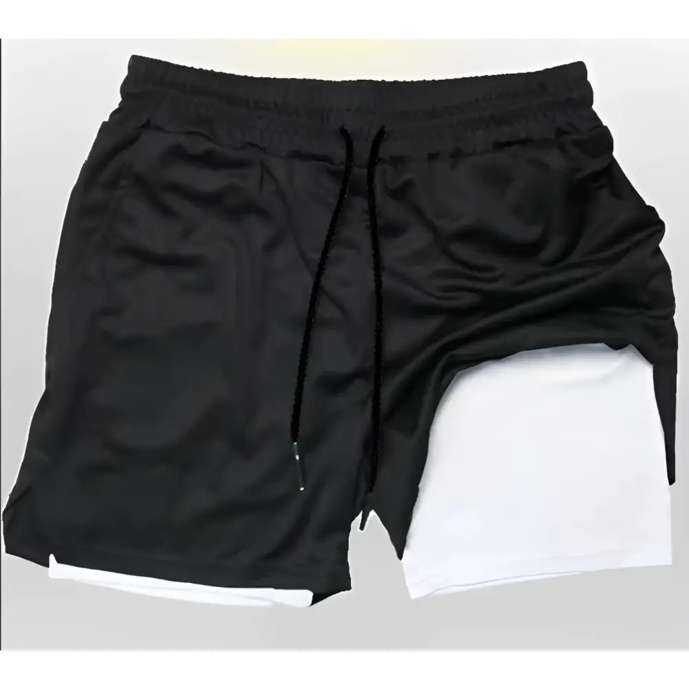 Black Naruto 2-in-1 gym shorts with white inner layer and black drawstring waistband breathable training shorts