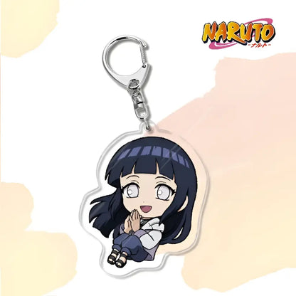 Clear acrylic naruto acrylic keychain featuring chibi hinata hyuga with dark blue hair and white eyes bag charm accessory