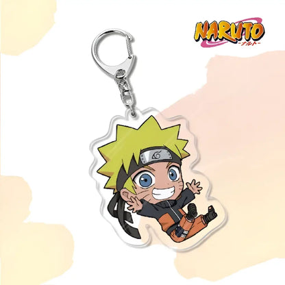 Clear acrylic naruto acrylic keychain featuring chibi naruto in orange jumpsuit as a bag charm accessory
