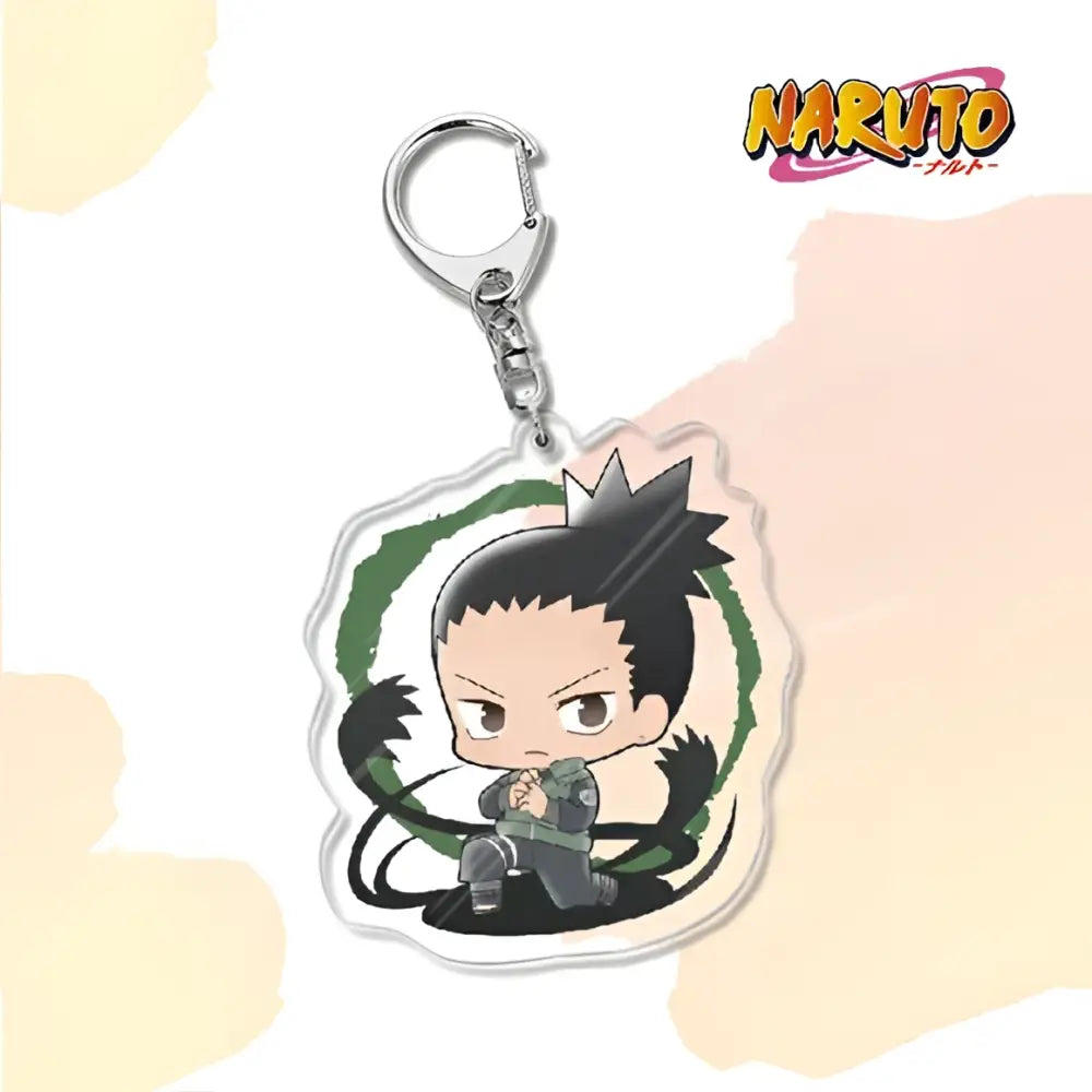 Clear acrylic naruto acrylic keychain featuring chibi kankuro with black hair and green leaf clothing bag charm accessory