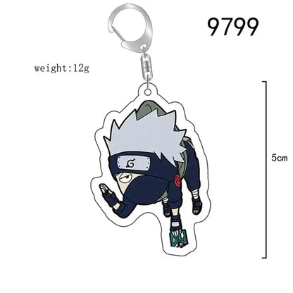 Silver-toned naruto acrylic keychain featuring chibi kakashi hatake with spiky white hair and headband bag charm accessory