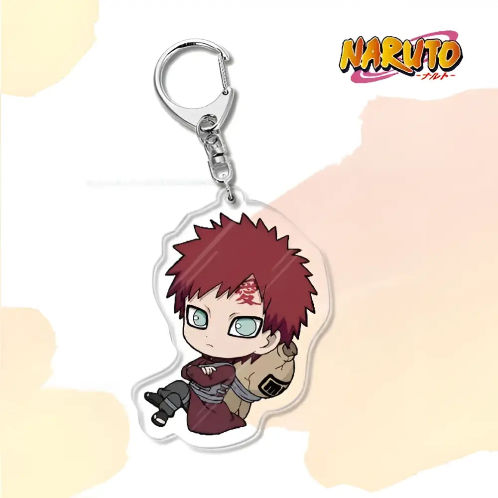 Clear acrylic naruto acrylic keychain featuring chibi sasuke uchiha with spiky red hair and green eyes bag charm accessory