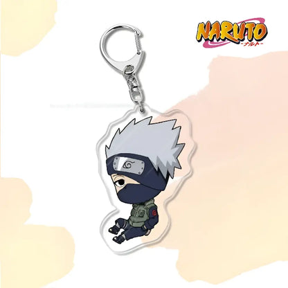 Clear acrylic naruto acrylic keychain featuring chibi kakashi hatake with silver hair and headband bag charm accessory