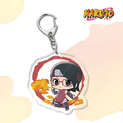 Clear acrylic naruto acrylic keychain featuring chibi kurenai yuhi in red and black as a bag charm accessory
