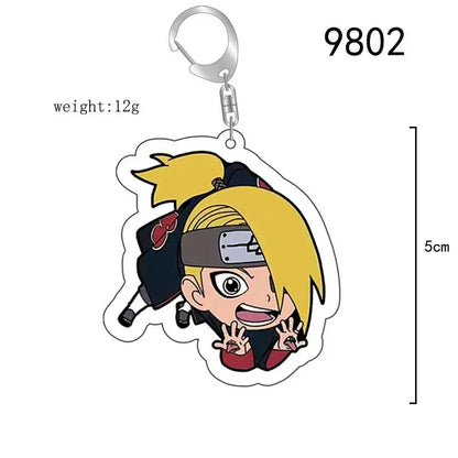 Chibi-style blonde character in akatsuki cloak metal keychain with silver carabiner naruto acrylic keychain bag charm accessory