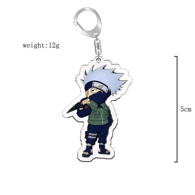 Clear acrylic naruto acrylic keychain featuring chibi kakashi hatake with silver hair as a bag charm accessory