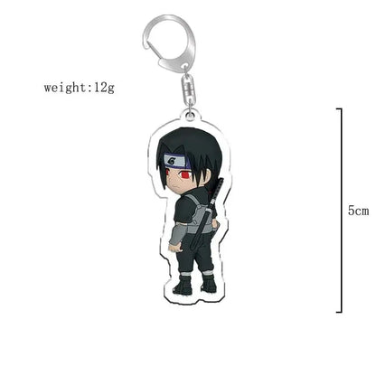 Black-haired red-eyed chibi sasuke uchiha naruto acrylic keychain with silver clip bag charm accessory