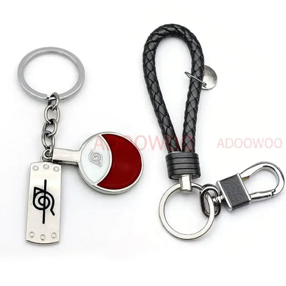 Black braided leather keychain with silver clasp and ring for naruto akatsuki alloy keychain red cloud leather rope