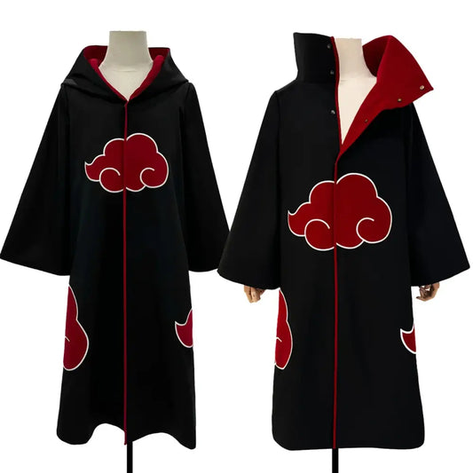 Black akatsuki cloak featuring red cloud emblem and lining with high collar and front zipper embroidery robe s-2xl