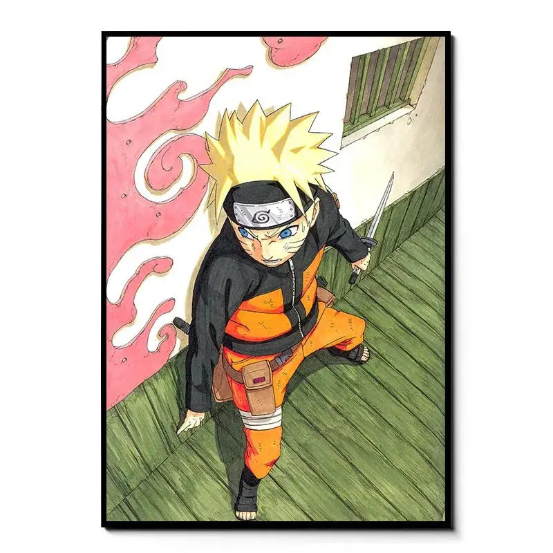Naruto canvas wall art hd print featuring naruto in orange and black ninja outfit with spiky blonde hair and headband